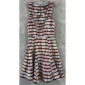My Michelle 5‎ A-Line Stretch Pink Watercolor Striped Dress Skater Sundress Art